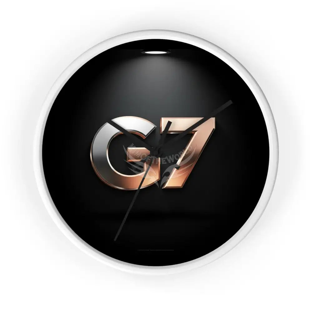 ’G7’’ Metallic Logo Wall Clock — Modern Black & Rose Gold Accent White Base / Black / 10’’ Home Decor