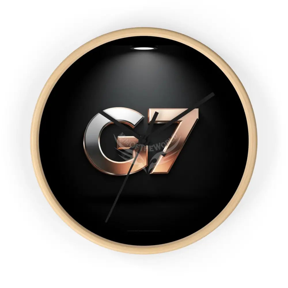 ’G7’’ Metallic Logo Wall Clock — Modern Black & Rose Gold Accent Wooden Base / Black / 10’’ Home Decor