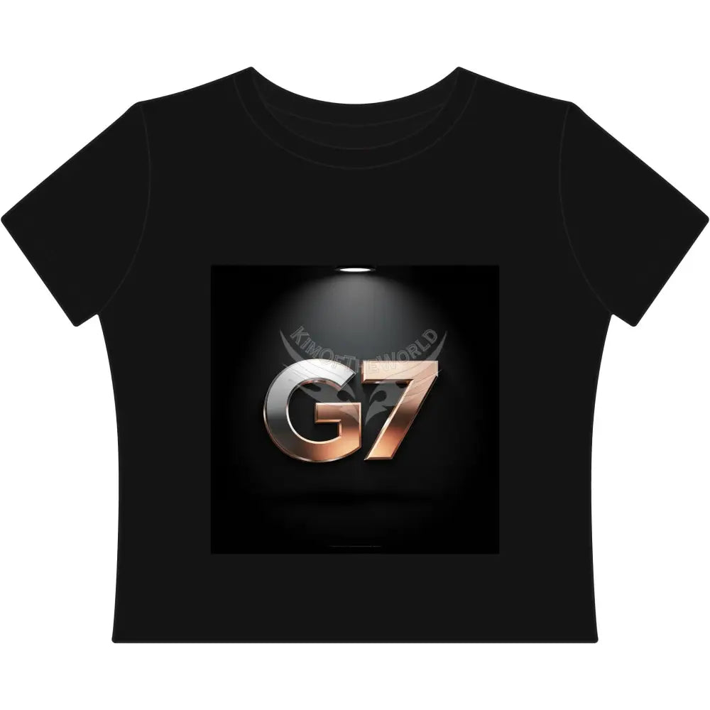 G7 Metallic Logo Women’s Baby Tee — Stylish Graphic Crop Top Caviar / S T-Shirt