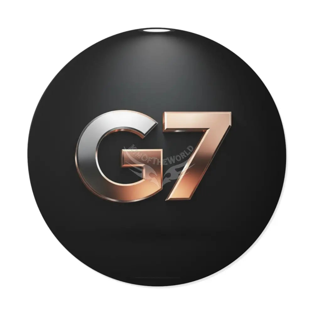 ’G7’’ Metallic Spotlight Logo Round Vinyl Sticker — Glossy Black Gold Emblem 3’’ × 3’’ Paper products