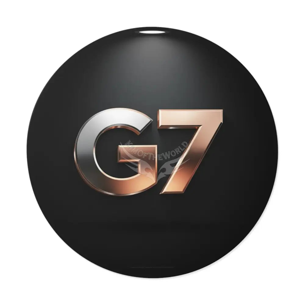 ’G7’’ Metallic Spotlight Logo Round Vinyl Sticker — Glossy Black Gold Emblem 4’’ × 4’’ Paper products