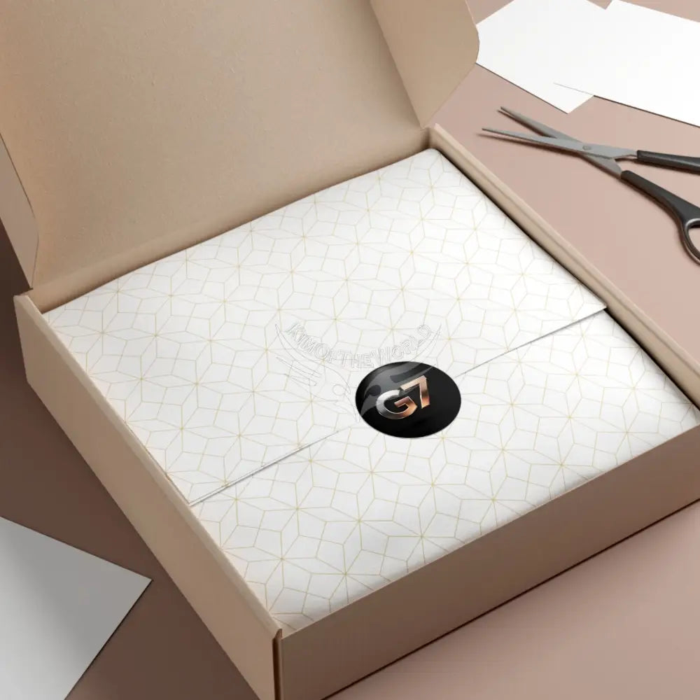 ’G7’’ Metallic Spotlight Logo Round Vinyl Sticker — Glossy Black Gold Emblem Paper products