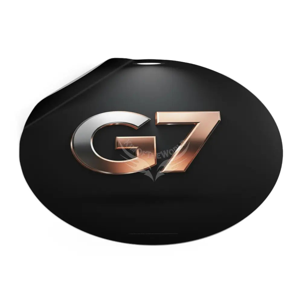 ’G7’’ Metallic Spotlight Logo Round Vinyl Sticker — Glossy Black Gold Emblem Paper products