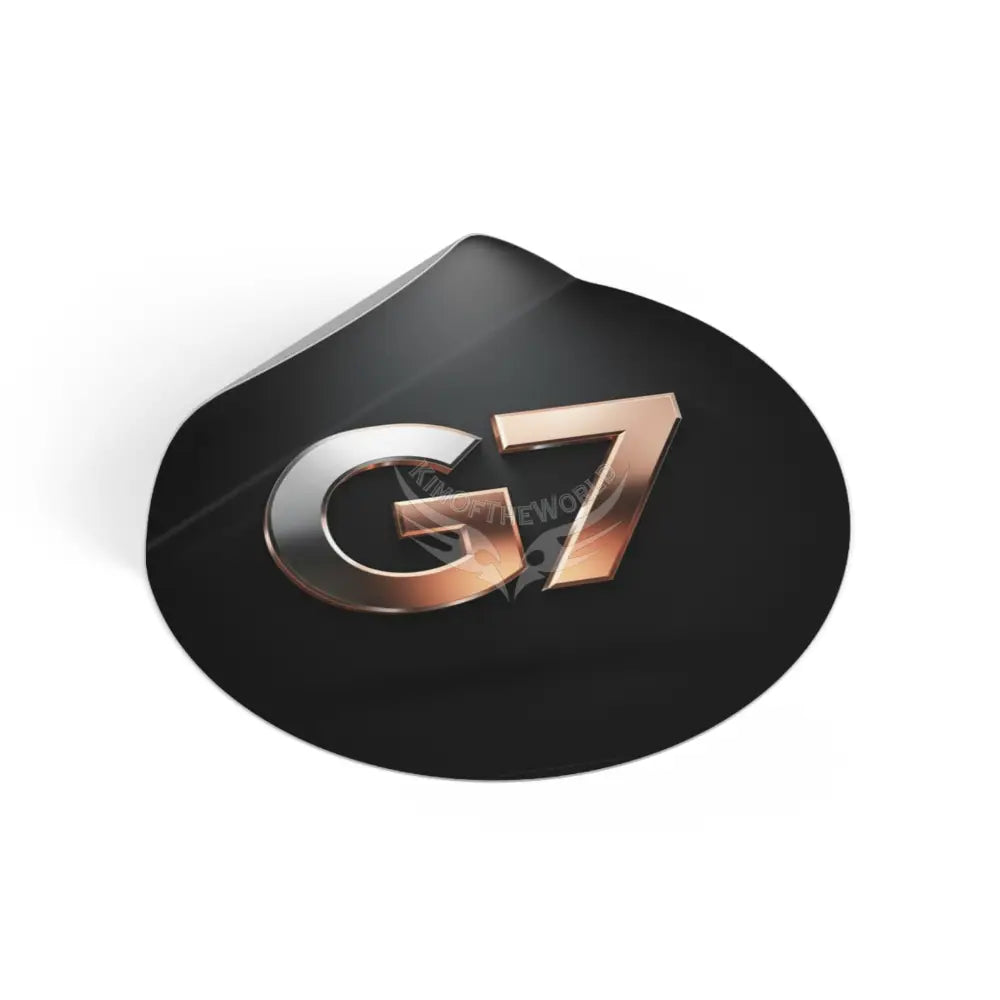 ’G7’’ Metallic Spotlight Logo Round Vinyl Sticker — Glossy Black Gold Emblem Paper products
