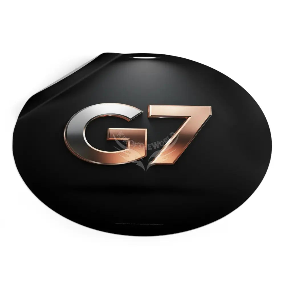 ’G7’’ Metallic Spotlight Logo Round Vinyl Sticker — Glossy Black Gold Emblem Paper products