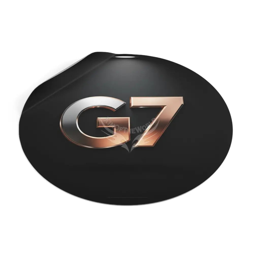 ’G7’’ Metallic Spotlight Logo Round Vinyl Sticker — Glossy Black Gold Emblem Paper products