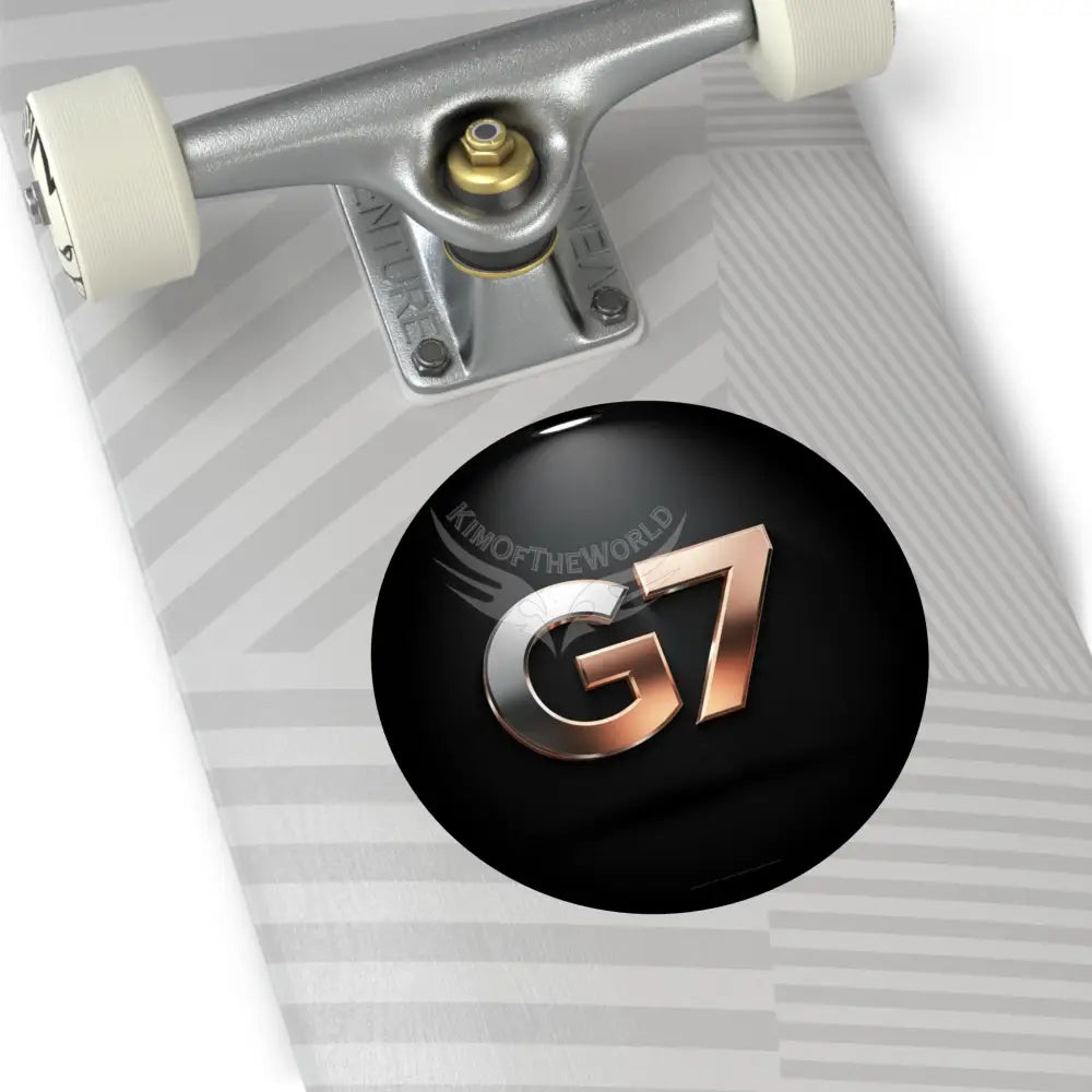 ’G7’’ Metallic Spotlight Logo Round Vinyl Sticker — Glossy Black Gold Emblem Paper products