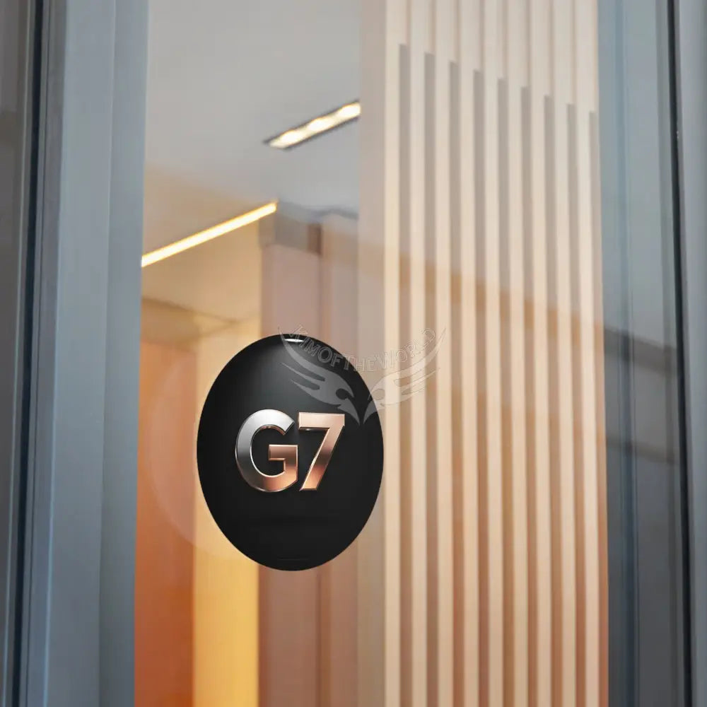 ’G7’’ Metallic Spotlight Logo Round Vinyl Sticker — Glossy Black Gold Emblem Paper products