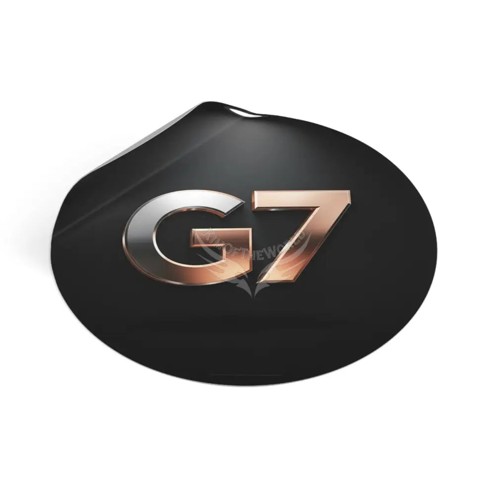 ’G7’’ Metallic Spotlight Logo Round Vinyl Sticker — Glossy Black Gold Emblem Paper products