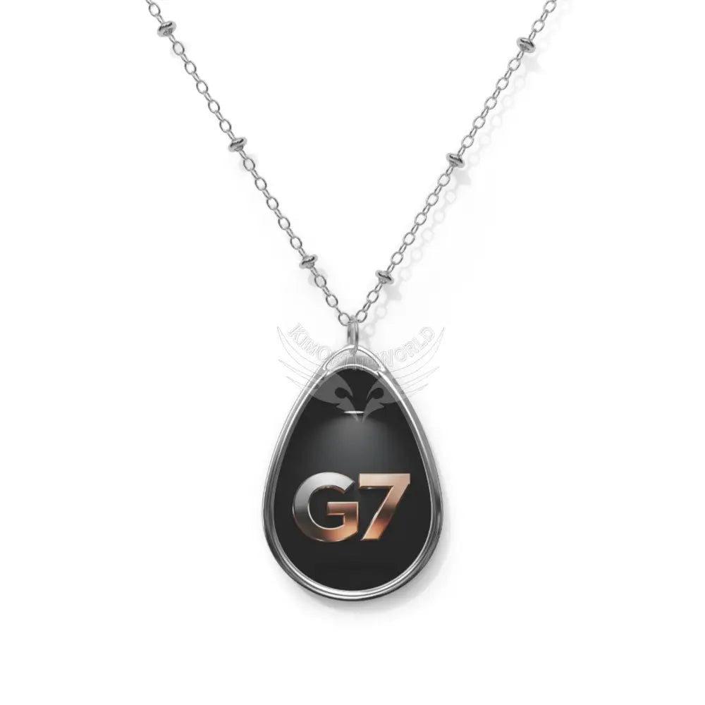 G7 Oval Pendant Necklace — Sleek Black Teardrop Jewelry One Size / Silver Accessories