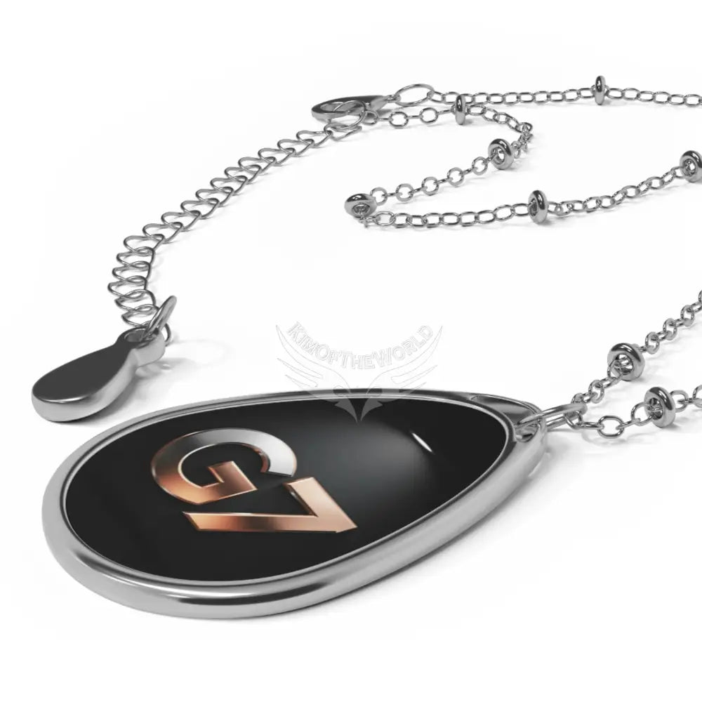 G7 Oval Pendant Necklace — Sleek Black Teardrop Jewelry One Size / Silver Accessories