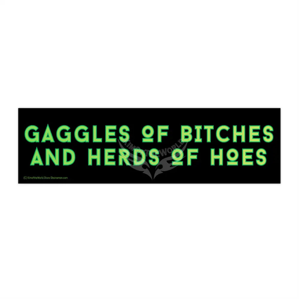 ’Gaggles of Bitches and Herds of Hoes’ Funny Messages Bumper Sticker — Uplifting Inspirational Quotes 11’’ × 3’’
