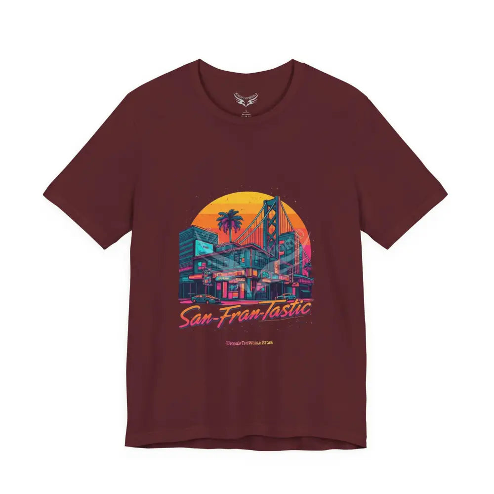 Generation X ’San-Fran-Tastic’ T-Shirt — Retro 80s/90s Graphic Tee S / Maroon T-Shirt