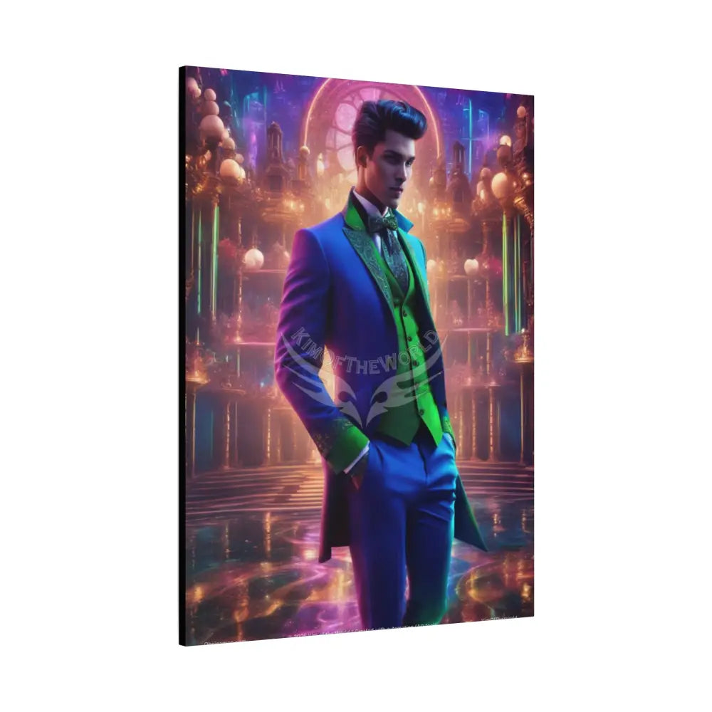 Gentleman Fashion Suit Blue & Green Man Matte Canvas Stretched 1.25’’ Canvas