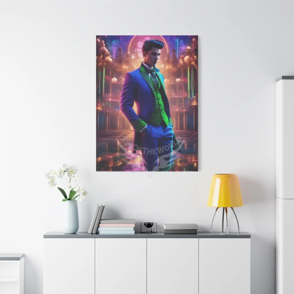 Gentleman Fashion Suit Blue & Green Man Matte Canvas Stretched 1.25’’ Canvas