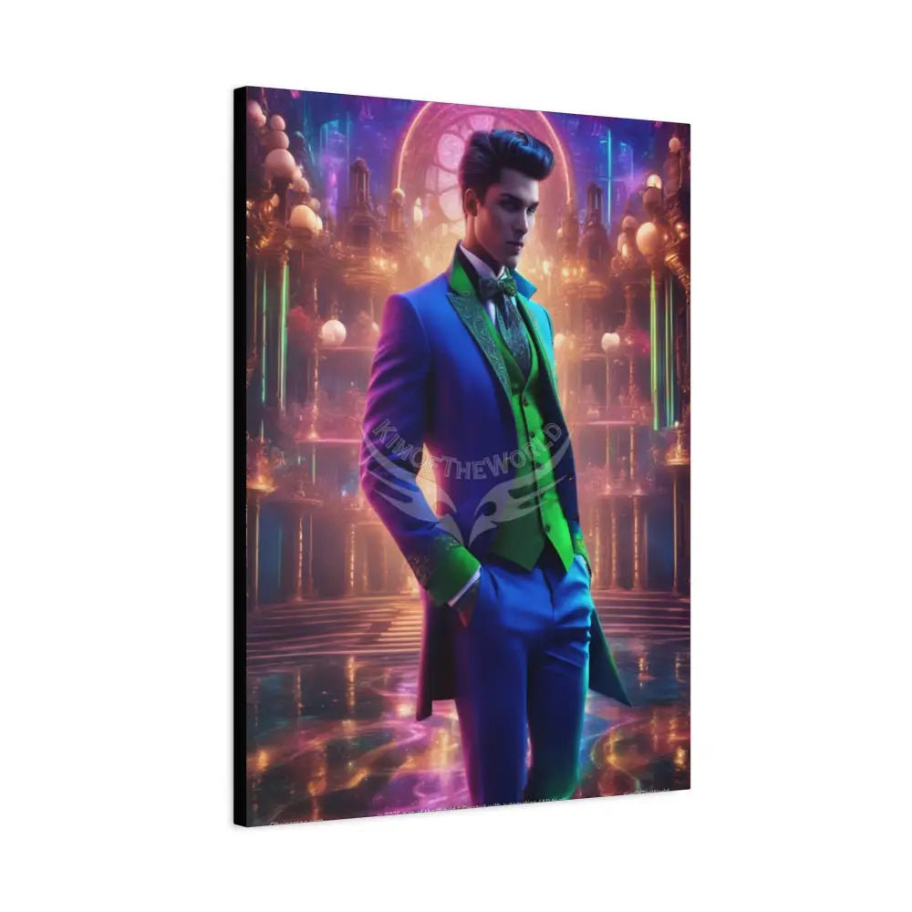 Gentleman Fashion Suit Blue & Green Man Matte Canvas Stretched 1.25’’ Canvas