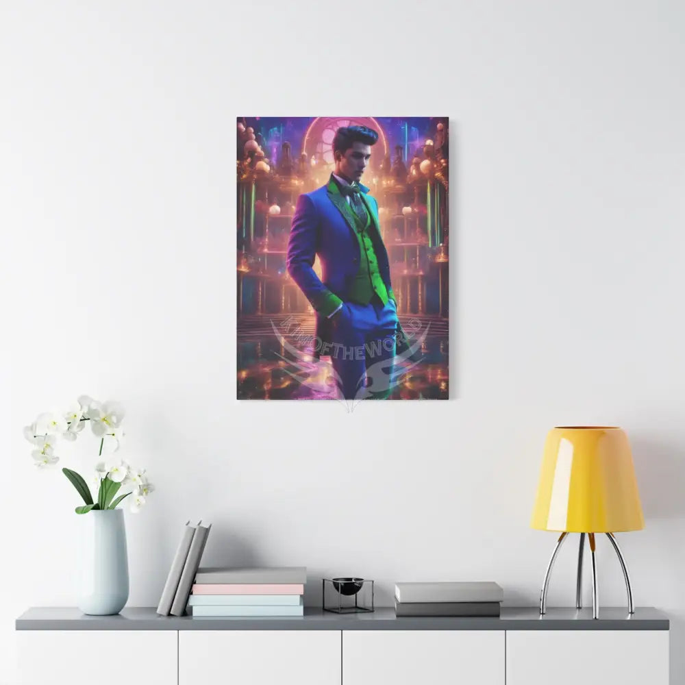 Gentleman Fashion Suit Blue & Green Man Matte Canvas Stretched 1.25’’ Canvas