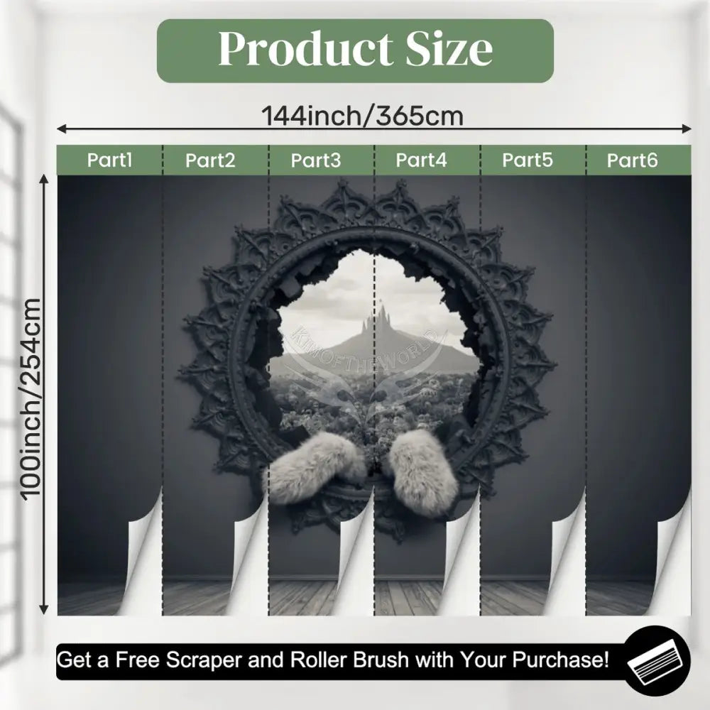 Giant 3d Kitty Paws Unpasted Mural Wallpaper 144’’x100’’ - 144’’x100’’ - Wall Coverings