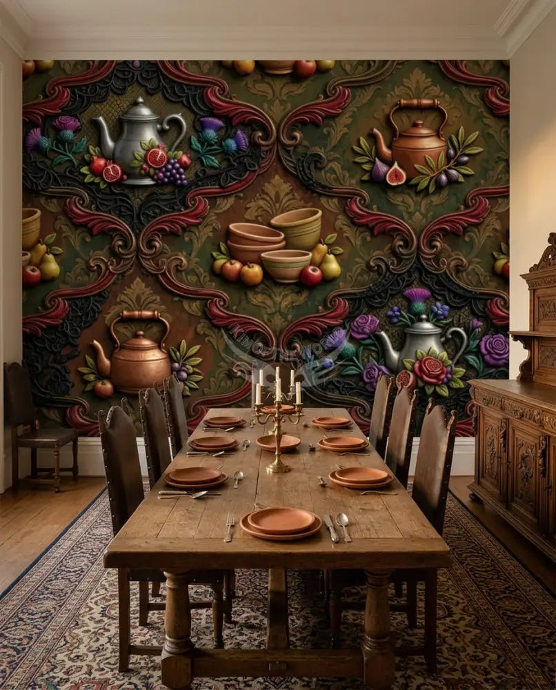 Giant 3D Steampunk Tea & Terra Cotta Unpasted Mural Wallpaper 144’’x100’’ - 144’’x100’’ - Wall Coverings