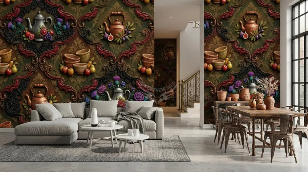 Giant 3D Steampunk Tea & Terra Cotta Unpasted Mural Wallpaper 144’’x100’’ - 144’’x100’’ - Wall Coverings