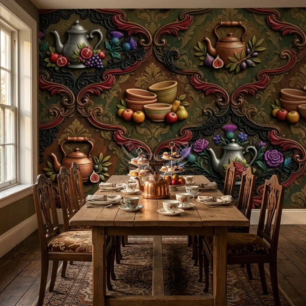 Giant 3D Steampunk Tea & Terra Cotta Unpasted Mural Wallpaper 144’’x100’’ - 144’’x100’’ - Wall Coverings