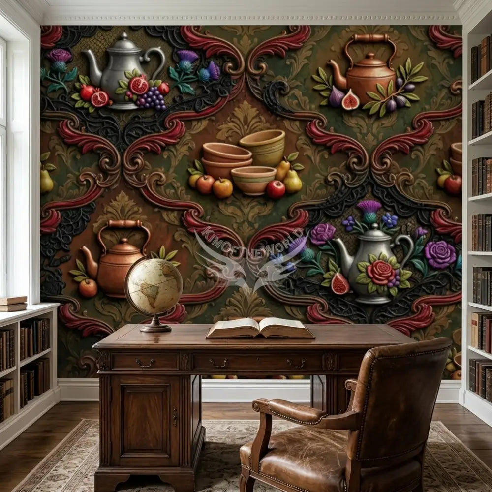 Giant 3D Steampunk Tea & Terra Cotta Unpasted Mural Wallpaper 144’’x100’’ - 144’’x100’’ - Wall Coverings