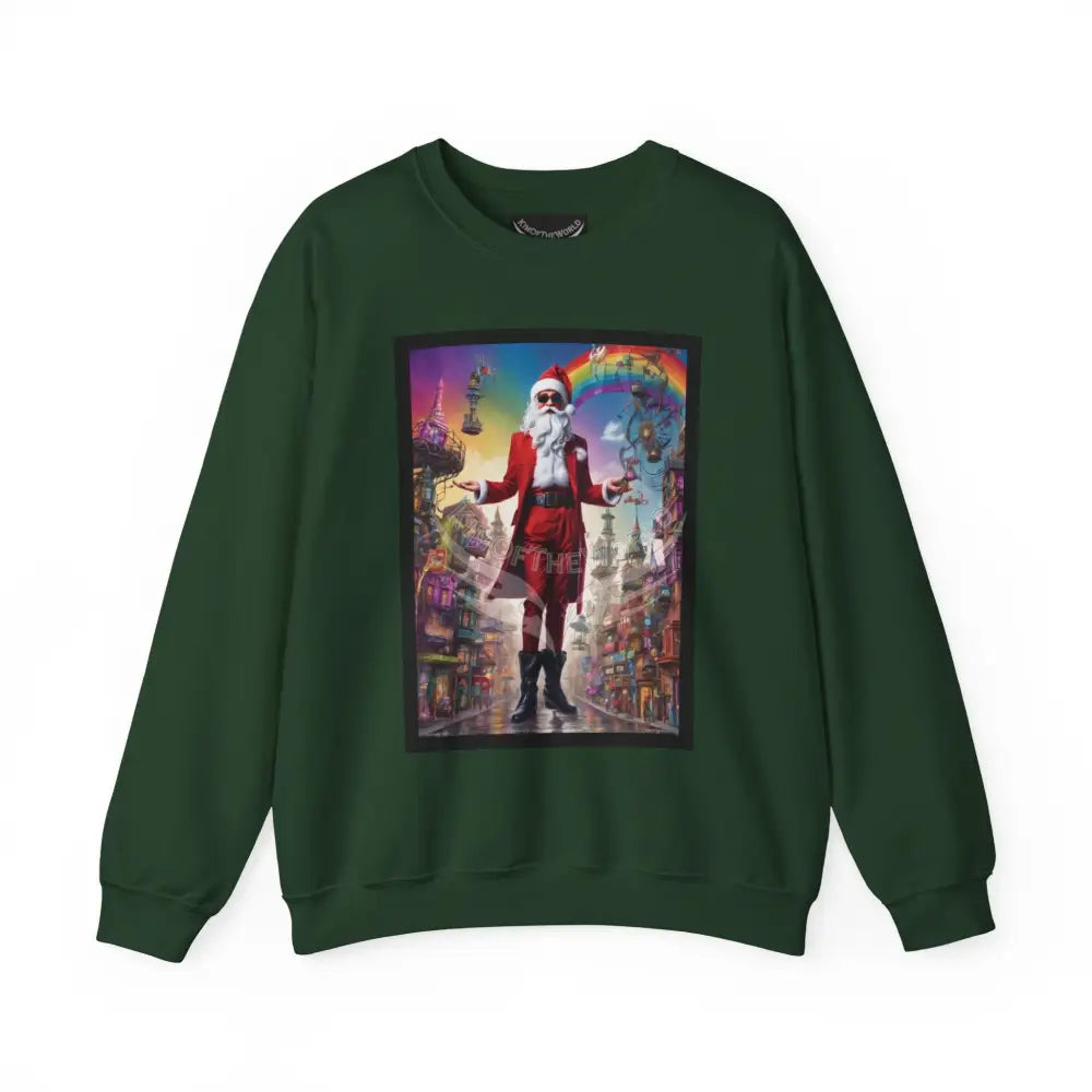 Giant Christmas Santa Fantasy Signature Design Sweatshirt — Tall Giantess Fetish Art Crewneck Forest Green / S