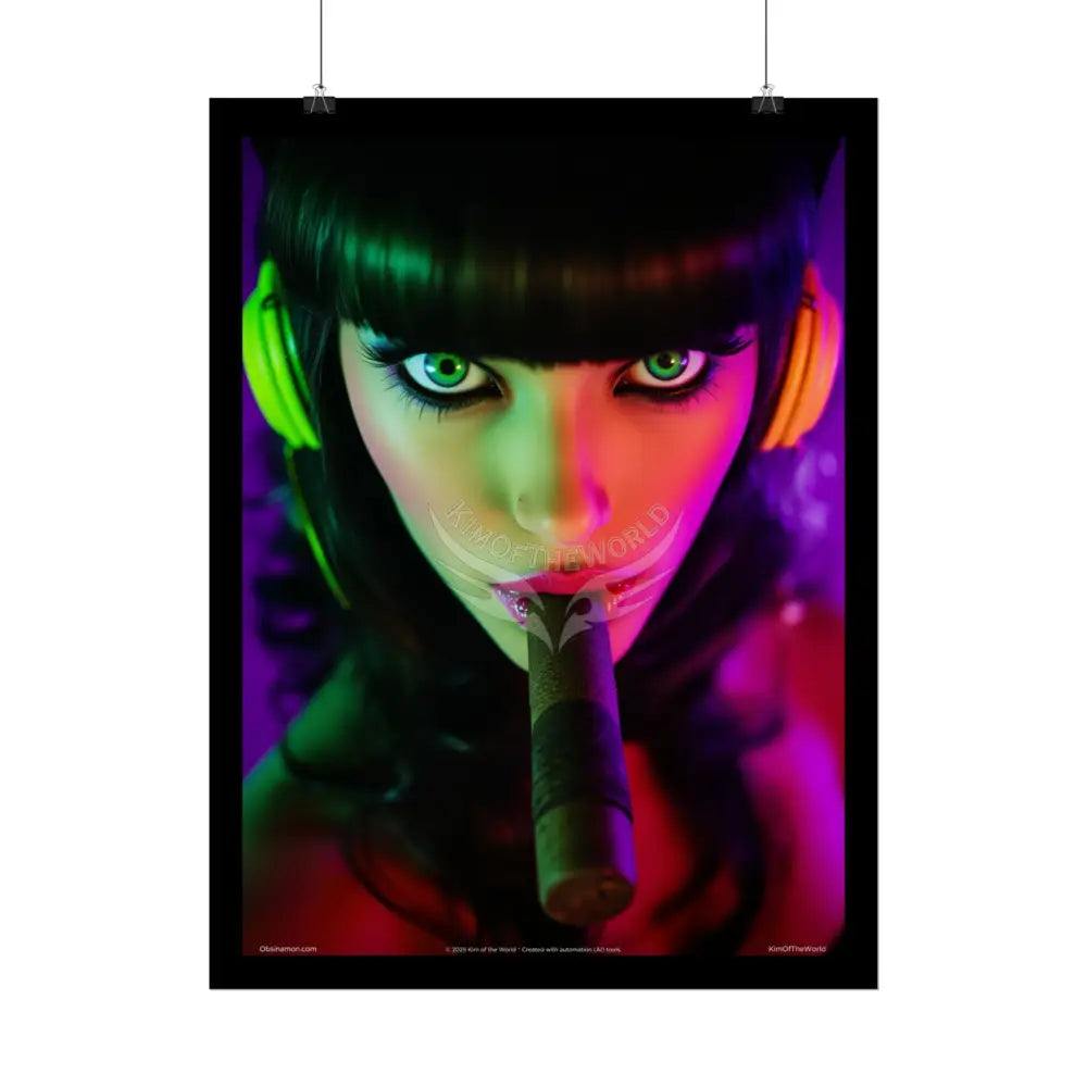 Giant Cigar Smoking Fetish Lady Portrait — Playful Art Print Pushing Poster Set Pieces Poster
