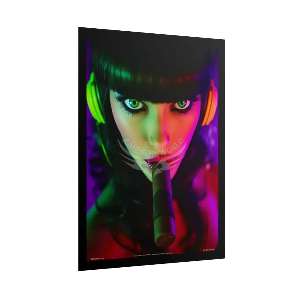 Giant Cigar Smoking Fetish Lady Portrait — Playful Art Print Pushing Poster Set Pieces Poster