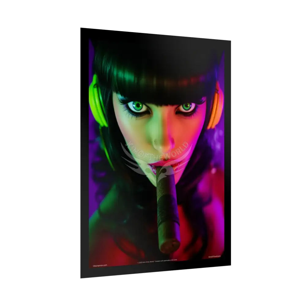 Giant Cigar Smoking Fetish Lady Portrait — Playful Art Print Pushing Poster Set Pieces Poster