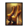 Giant Golden Steampunk High Heel Shoe - Clean Fetish Boot Feet Shoe High Heel Art Print Poster - Red 18″ x 24″