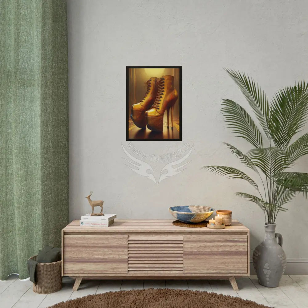 Giant Golden Steampunk High Heel Shoe - Clean Fetish Boot Feet Shoe High Heel Art Print Poster - Red Poster