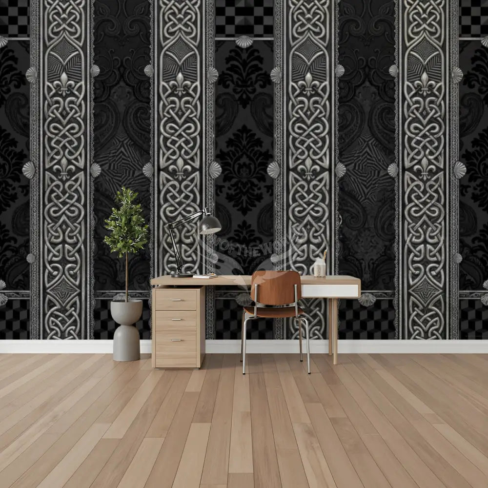 Giant Gothic Celtic Pewter Stripes Unpasted Mural Wallpaper 144’’x100’’ 144’’x100’’ Wall Coverings
