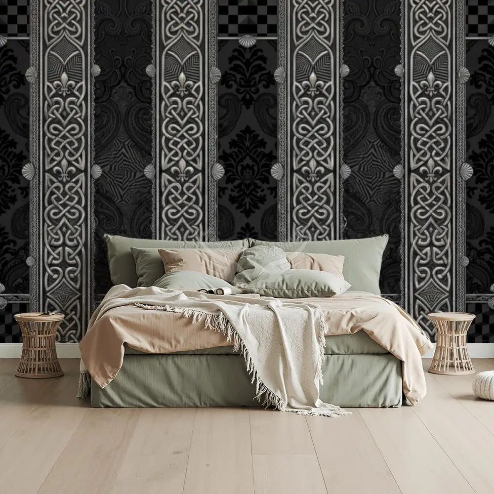 Giant Gothic Celtic Pewter Stripes Unpasted Mural Wallpaper 144’’x100’’ 144’’x100’’ Wall Coverings