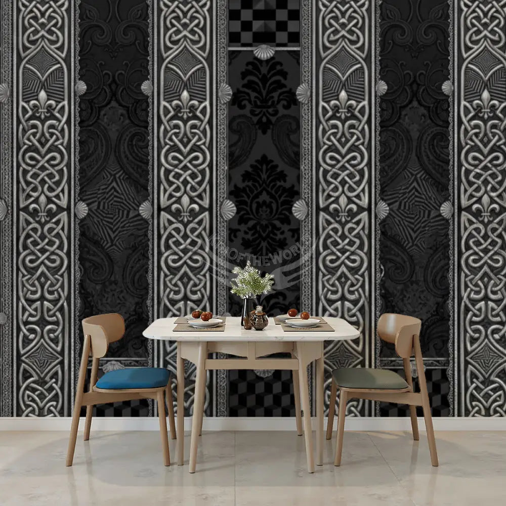 Giant Gothic Celtic Pewter Stripes Unpasted Mural Wallpaper 144’’x100’’ 144’’x100’’ Wall Coverings
