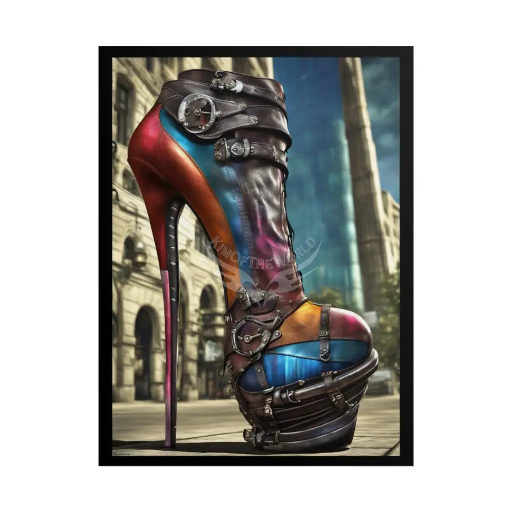 Giant Gothic Weird Steampunk High Heel Shoe - Clean Fetish Boot Feet Shoe High Heel Art Print Poster 18″ x 24″