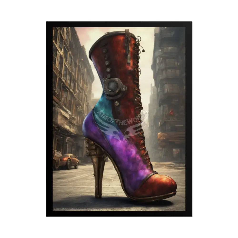 Giant Gothic Weird Steampunk High Heel Shoe - Clean Fetish Boot Feet Shoe High Heel Art Print Poster 18″ x 24″