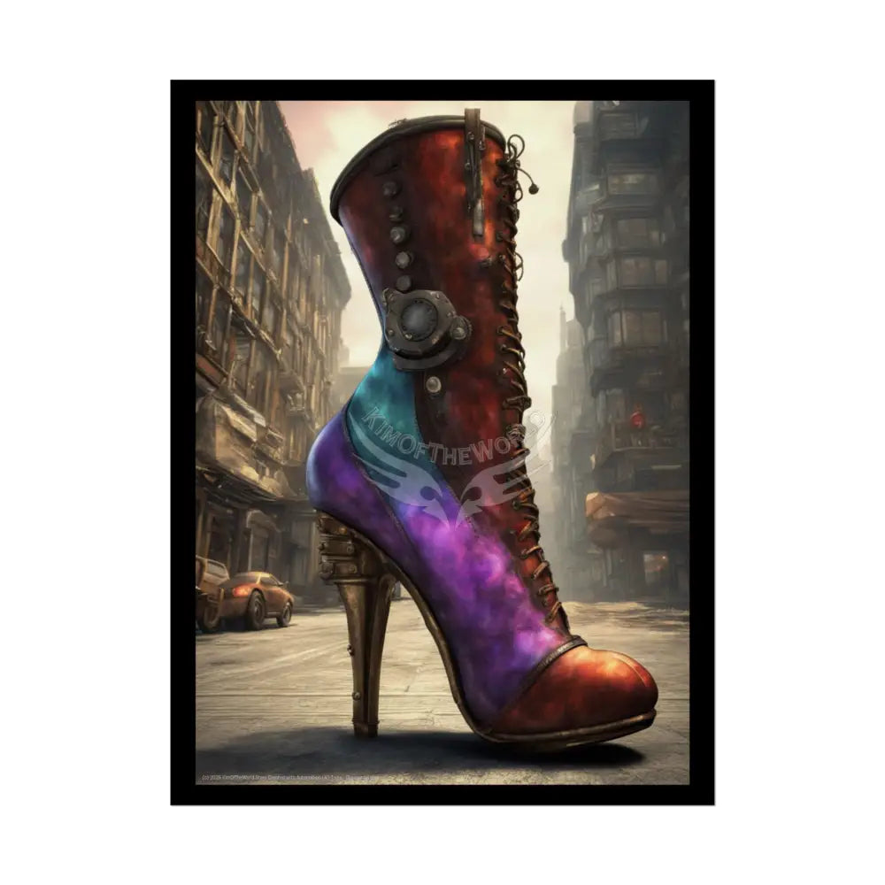 Giant Gothic Weird Steampunk High Heel Shoe - Clean Fetish Boot Feet Shoe High Heel Art Print Poster 18″ x 24″