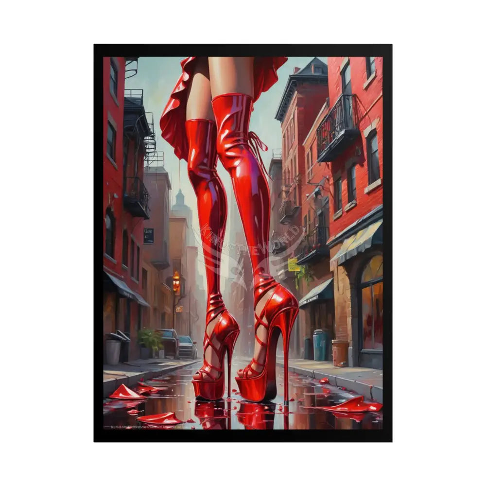 Giant Gothic Weird Steampunk High Heel Shoe - Clean Fetish Boot Feet Shoe High Heel Art Print Poster - Red 18″ x 24″