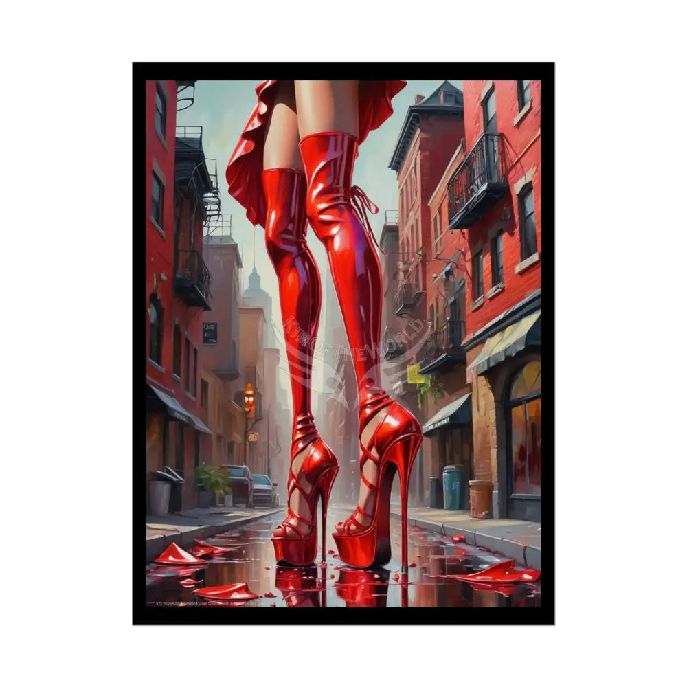 Giant Gothic Weird Steampunk High Heel Shoe - Clean Fetish Boot Feet Shoe High Heel Art Print Poster - Red 18″ x 24″