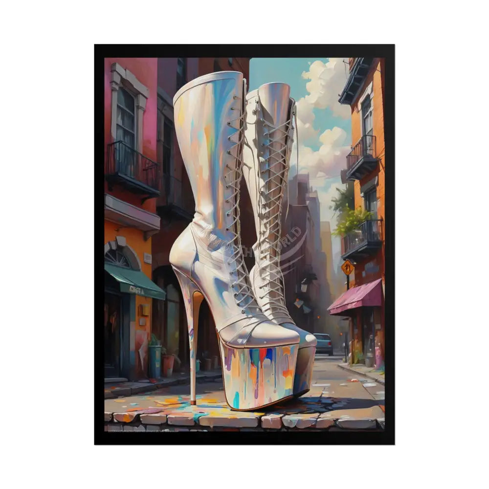 Giant High Heel Boots - Lace Face Boot Feet Shoe High Heel Art Print Poster 18″ x 24″ (Vertical) / Matte Poster