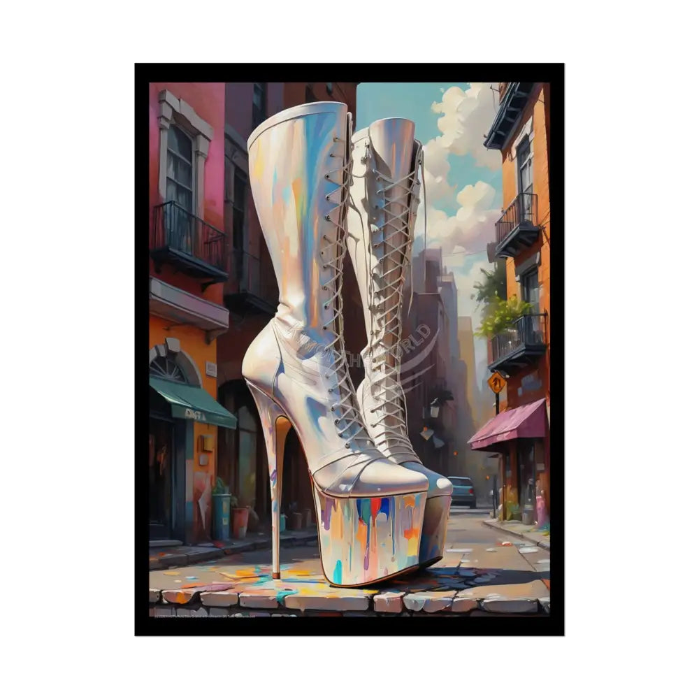 Giant High Heel Boots - Lace Face Boot Feet Shoe High Heel Art Print Poster 18″ x 24″ (Vertical) / Semi Glossy Poster