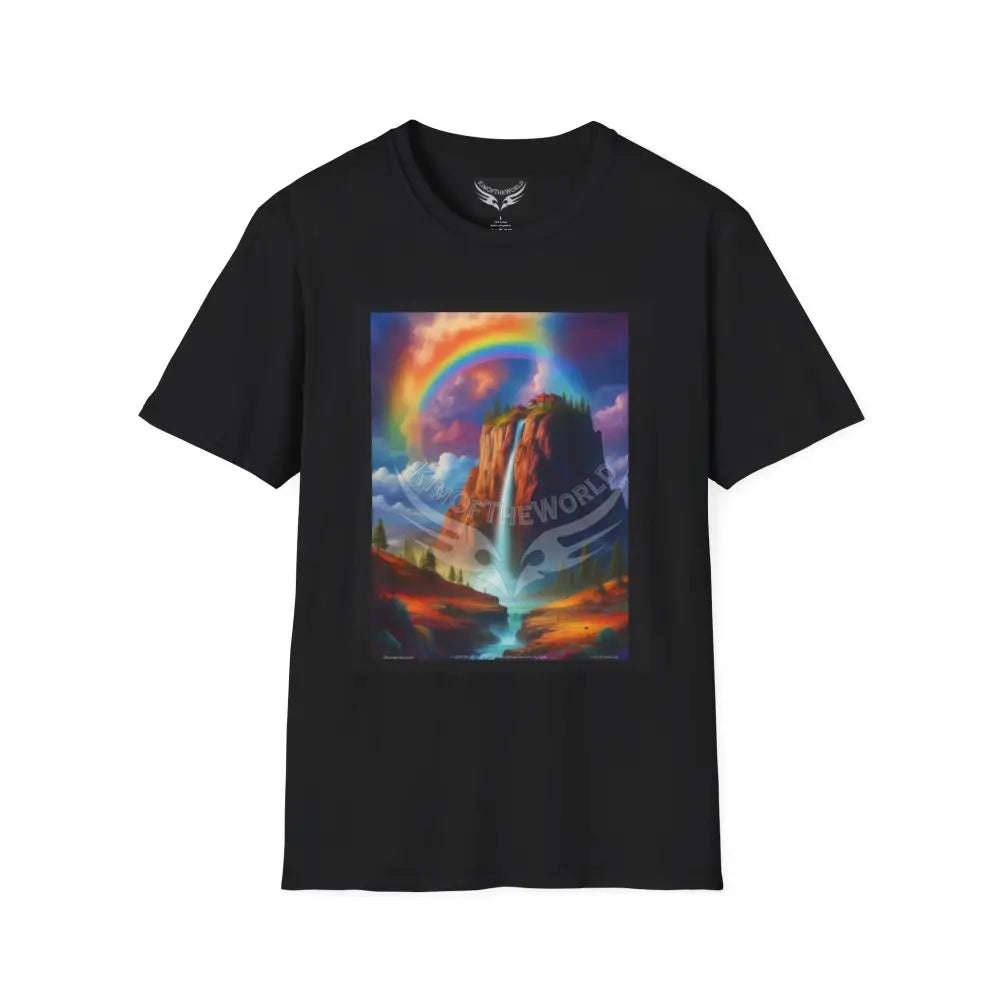 Giant Rainbow Waterfall Fantasy Landscape - Softstyle T-Shirt Black / XS T-Shirt