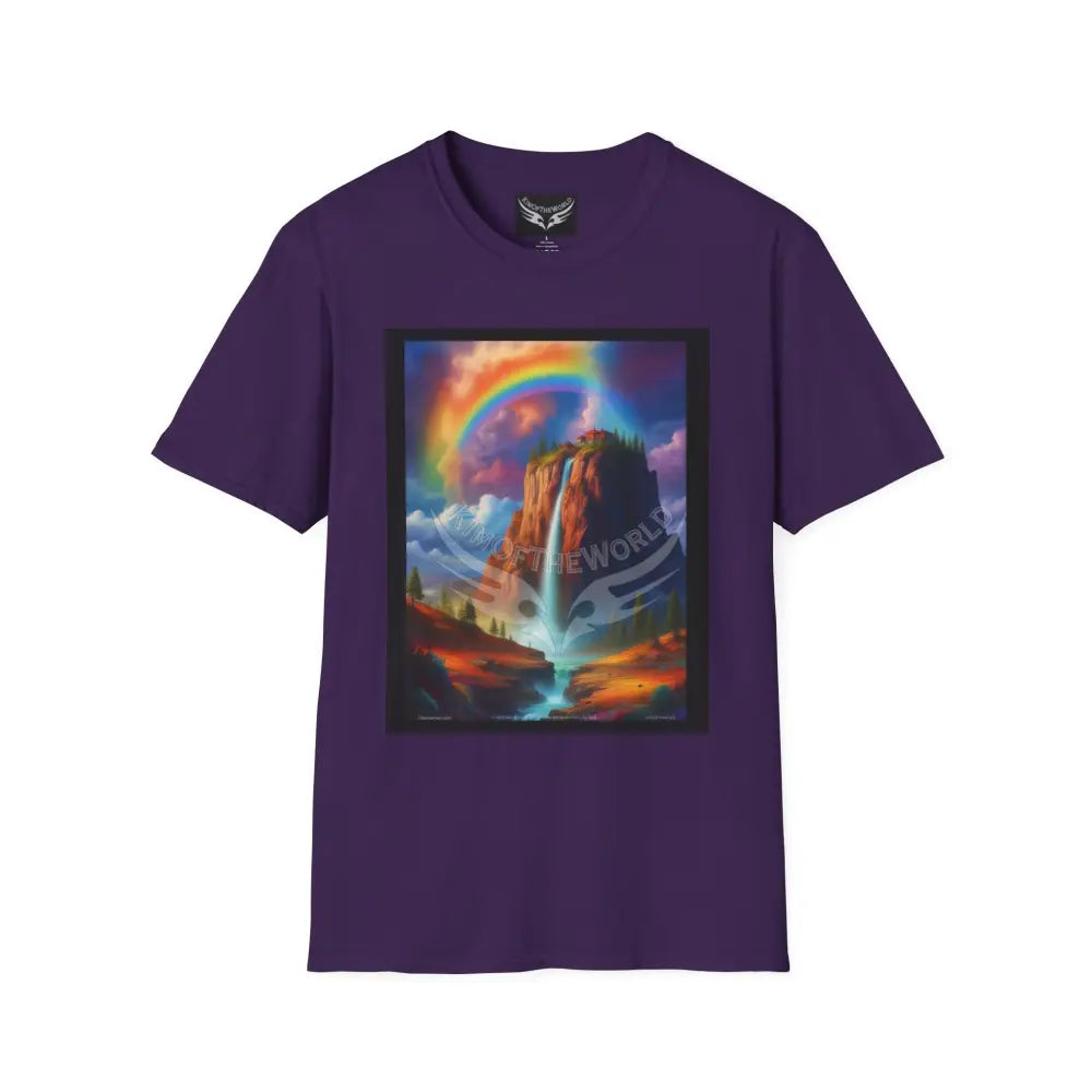 Giant Rainbow Waterfall Fantasy Landscape - Softstyle T-Shirt Purple / S T-Shirt