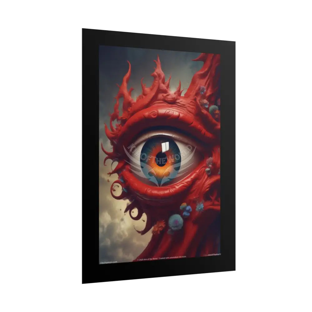 Giant Red Eye Retro Sun Wave Vibrant Folk Art Abstract Artwork for Colorful Hearts Rolled Poster Poster