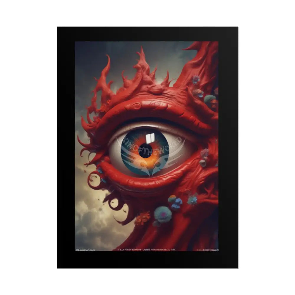 Giant Red Eye Retro Sun Wave Vibrant Folk Art Abstract Artwork for Colorful Hearts Rolled Poster 18″ x 24″ (Vertical)