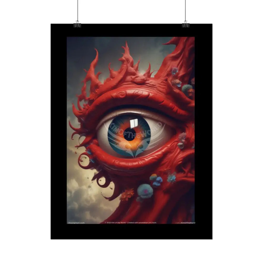 Giant Red Eye Retro Sun Wave Vibrant Folk Art Abstract Artwork for Colorful Hearts Rolled Poster Poster