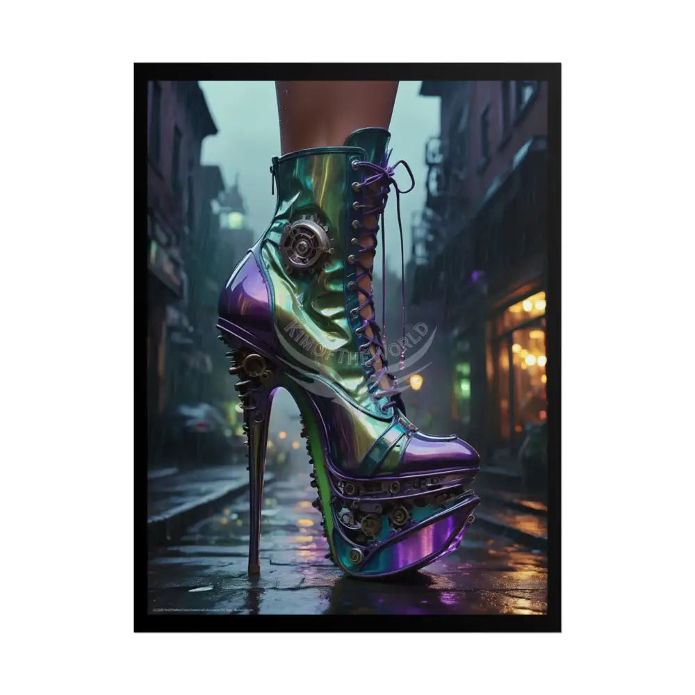Giant Steampunk High Heel Shoe - Iridescent Boot Feet Shoe High Heel Art Print Poster 18″ x 24″ (Vertical) / Matte