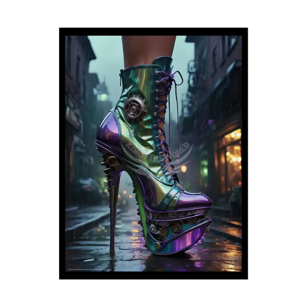 Giant Steampunk High Heel Shoe - Iridescent Boot Feet Shoe High Heel Art Print Poster 18″ x 24″ (Vertical) / Semi