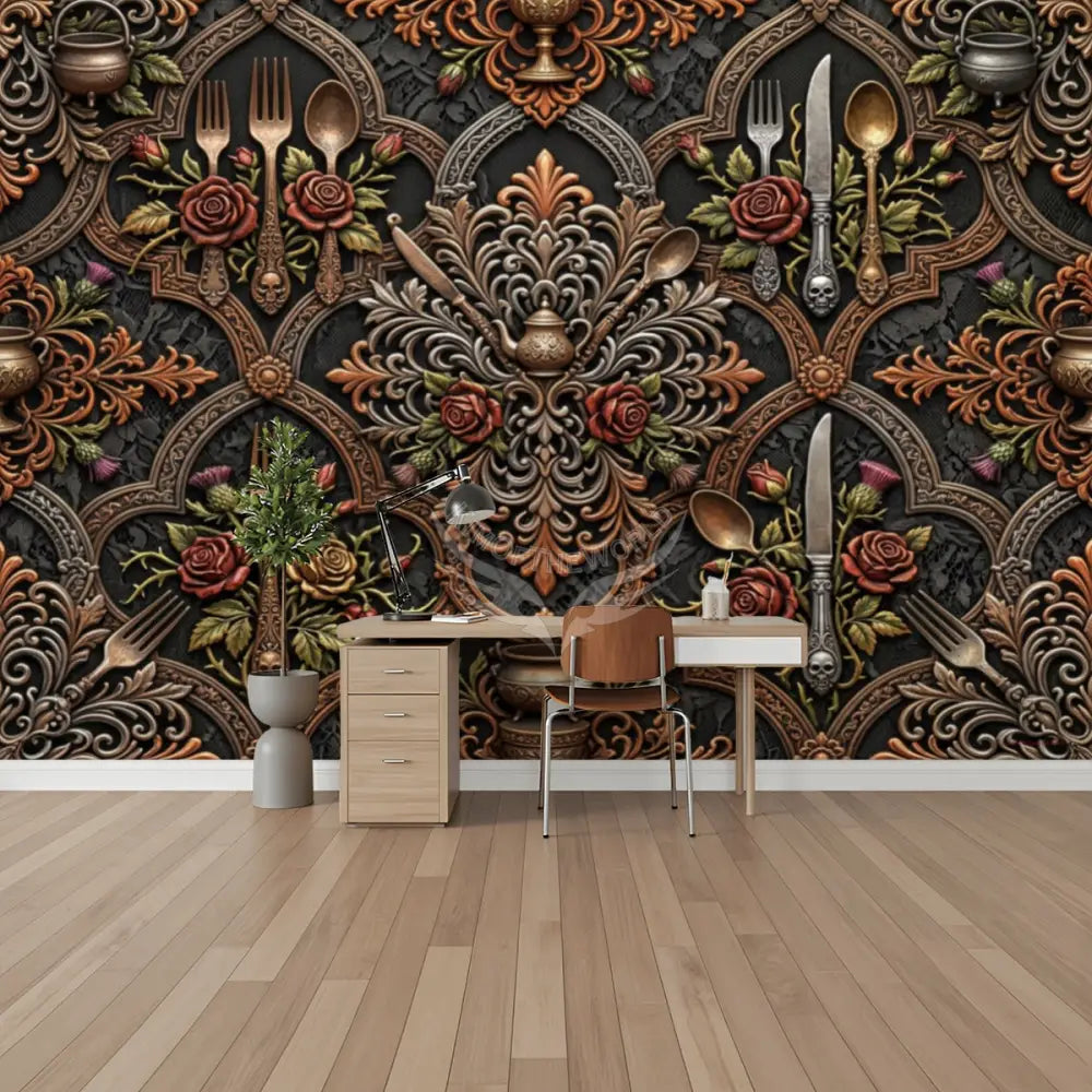 Giant Steampunk Kitchen Utensil Unpasted Mural Wallpaper 144’’x100’’ 144’’x100’’ Wall Coverings
